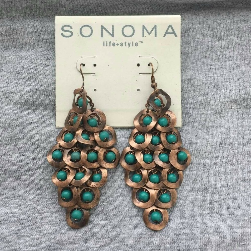 Sonoma dangle blue bead Earrings pierced goldtone